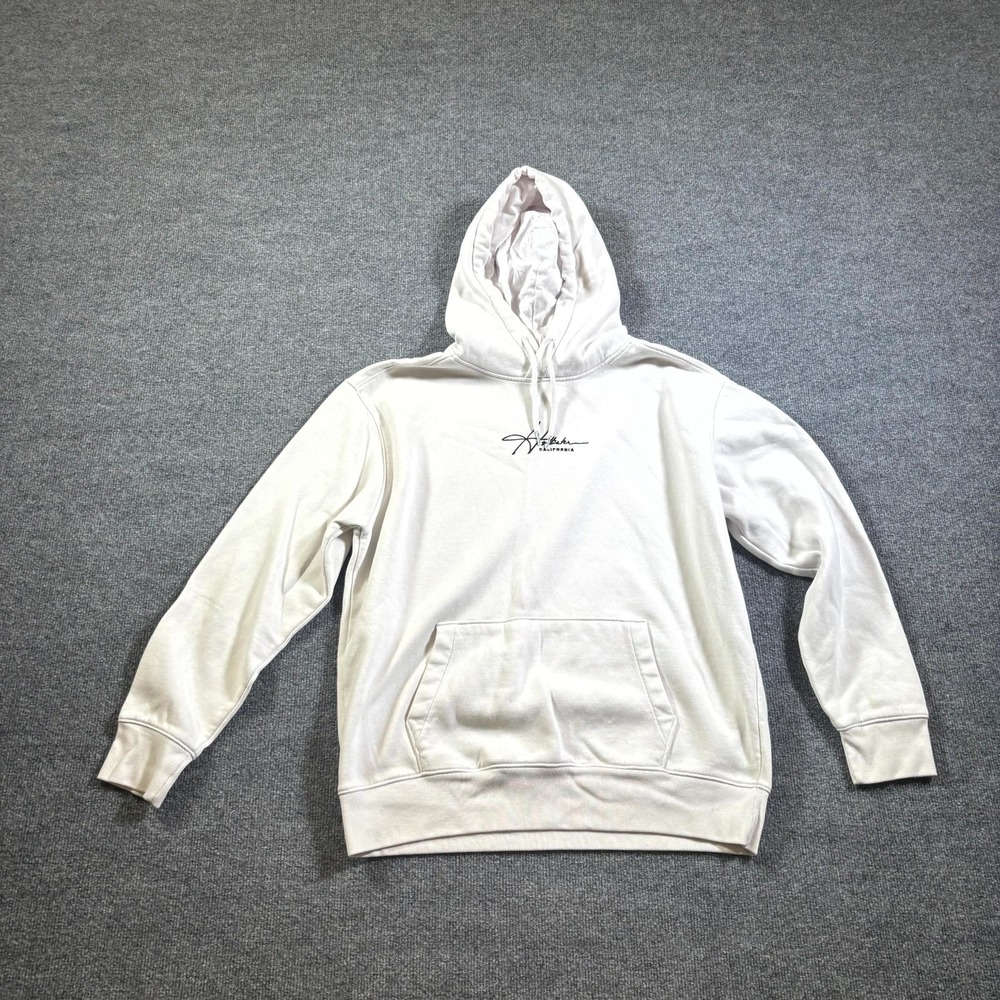 Hollister California Hoodie Men XL Off-White Spell Out Logo Fleece Lined Pockets